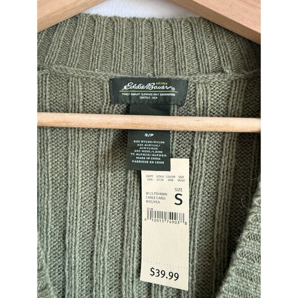 Vintage Eddie Bauer Wool Green Fisherman Cable Knit Sweater Old Money Y2k NWT S - Picture 8 of 8